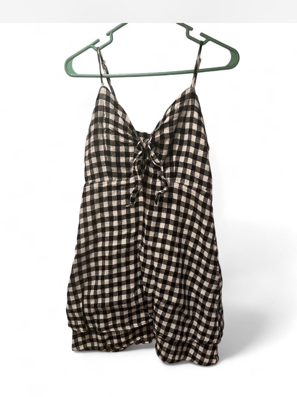 RAILS AUGUST FRONT TIE GINGHAM RUFFLE HEM MINI DRESS